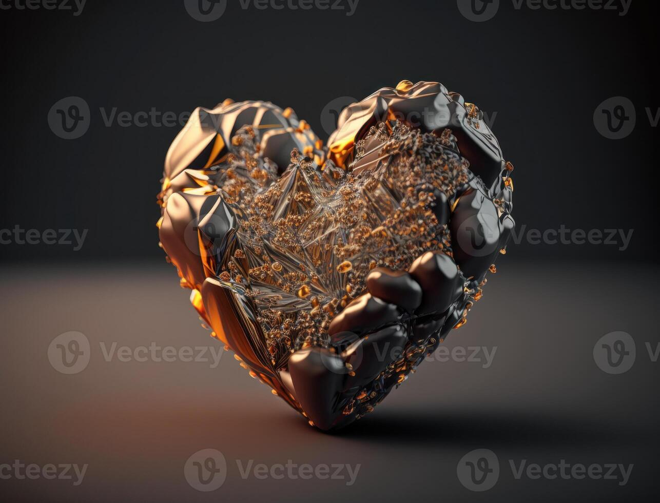 Realistic translucent heart shaped crystal zircon, natural gemstone technology photo