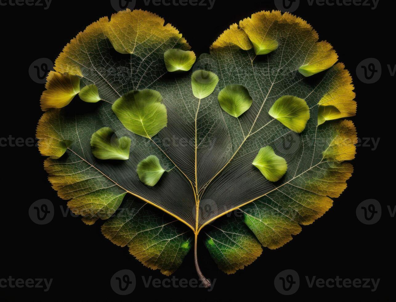 Green heart made by Ginkgo biloba leaves Environmental protection concept created with technology photo