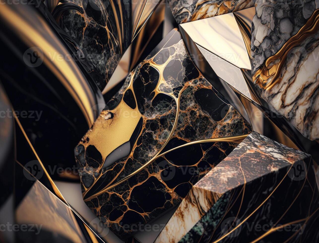 Marble stone texture background material with elements of semi-precious stones and gold created with technology photo