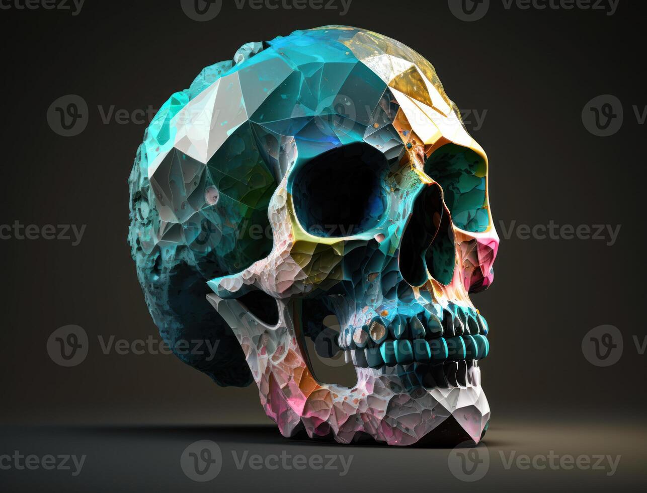 Bismuth skull created with technology photo