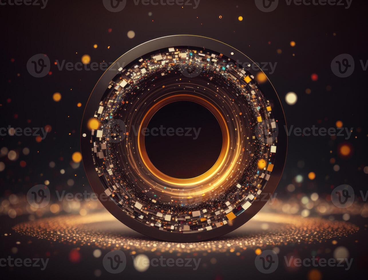 Concentric golden rings shapes Abstract geometric background created with technology photo