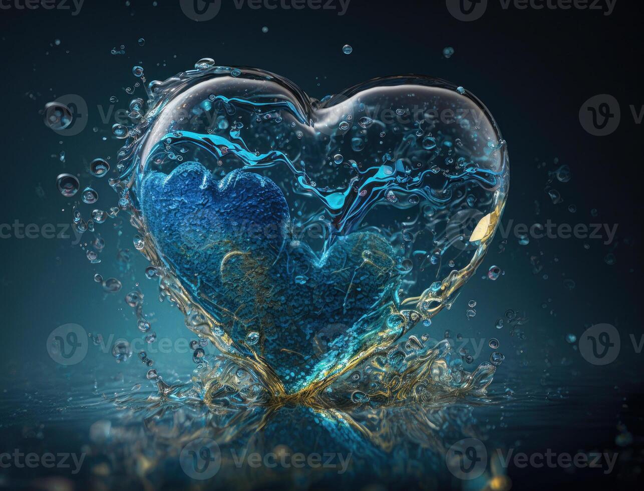 Heart made by blue transparent water background created with technology photo