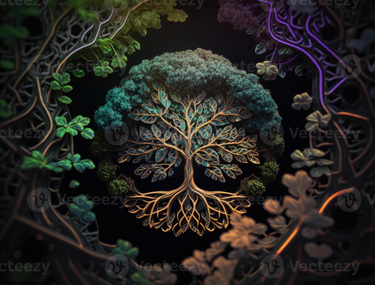 Yggdrasil world tree concept created with technology photo