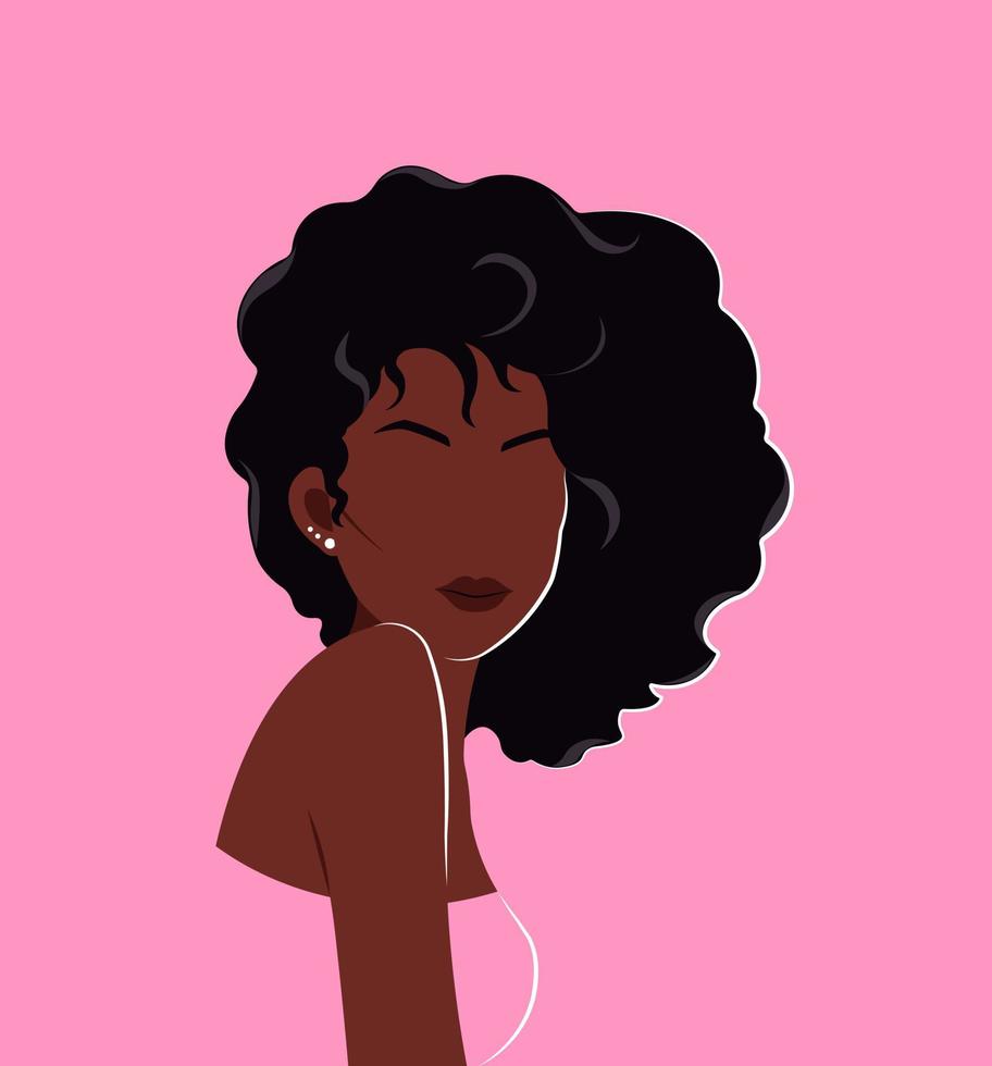 resumen vector mujer retrato. ilustración de de moda africano americano mujer en rosado antecedentes. Arte para póster, bandera, cubrir revista, impresión.