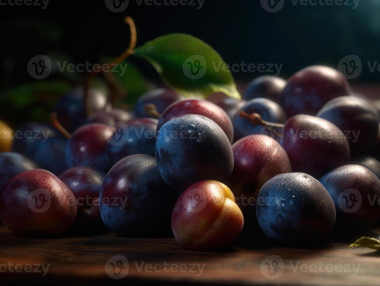 Beautiful organic background of freshly picked plum created with technology photo