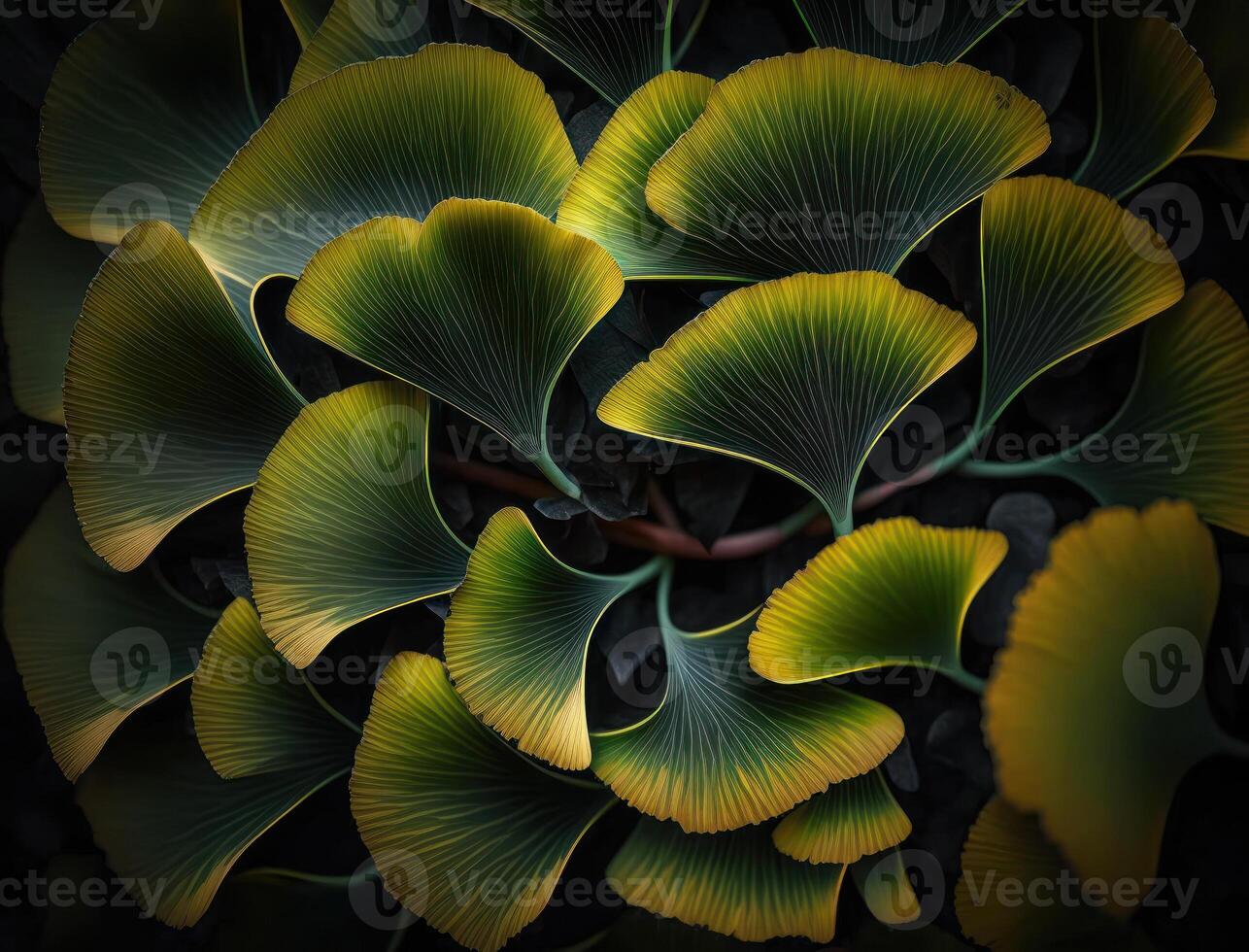 Ginkgo biloba green leaves background created with technology photo