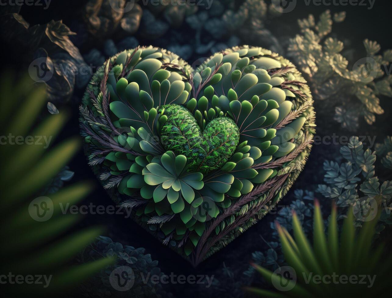 Green heart that represents environmental protection created with technology photo