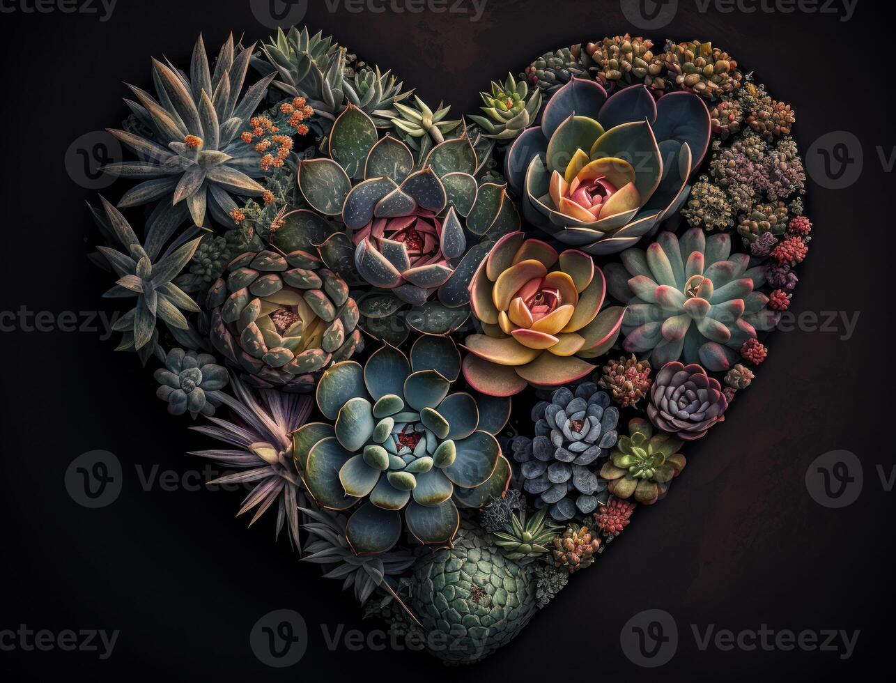 Green heart made by various succulents Environmental protection concept created with technology photo