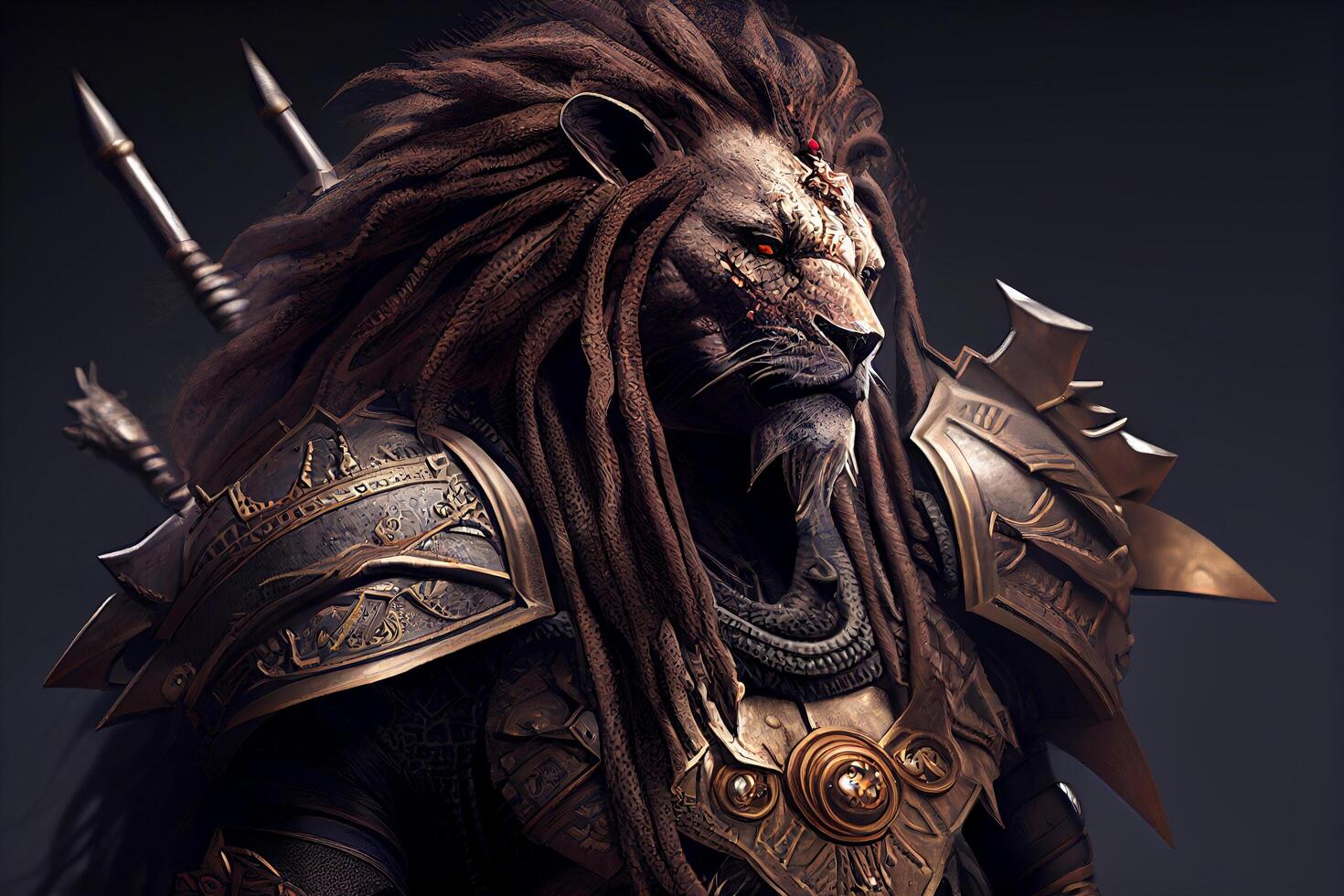 Lion king with full armor and weapon photo