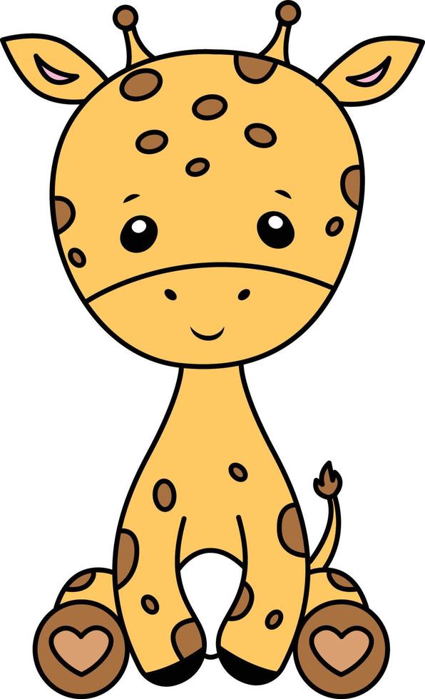 Baby Giraffe Cartoon Drawing, Baby Giraffe Cute Illustration vector