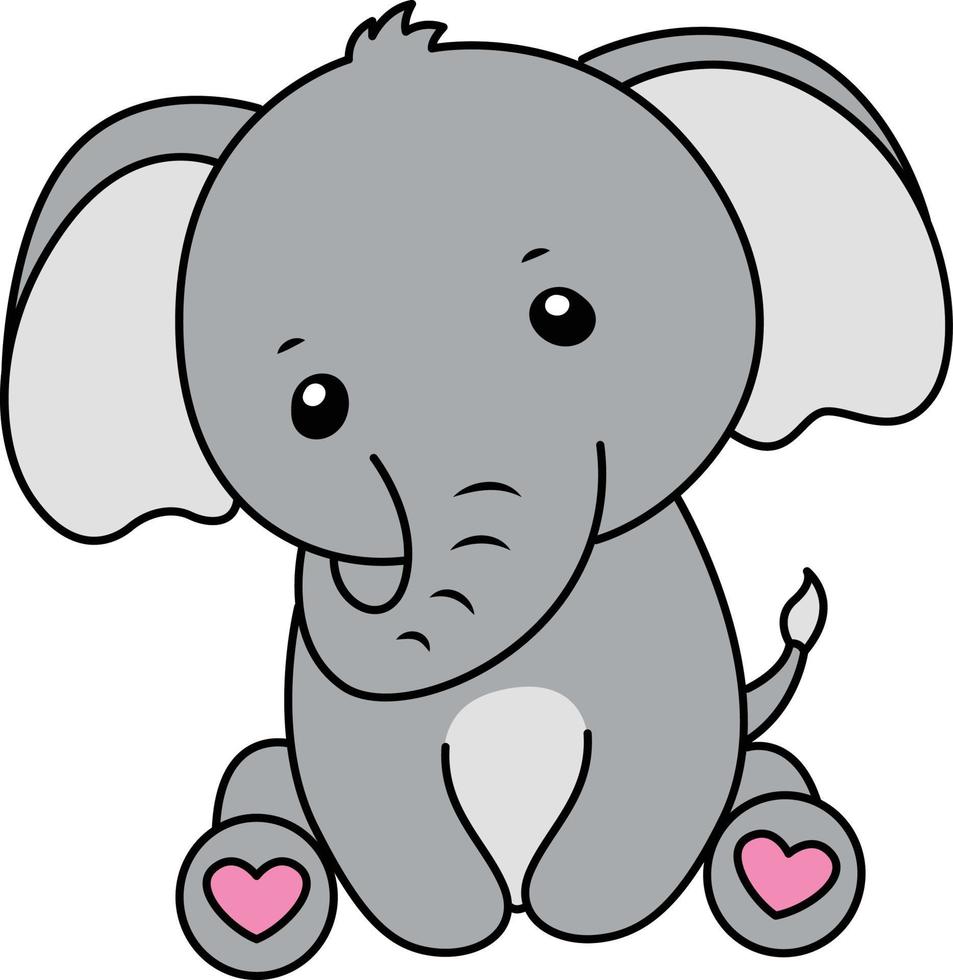 Baby Elephant Cartoon Drawing, Baby Elephant Cute Illustration vector