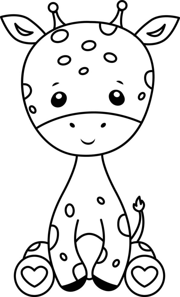 Baby Giraffe Cartoon Outline For Kids Coloring Book vector