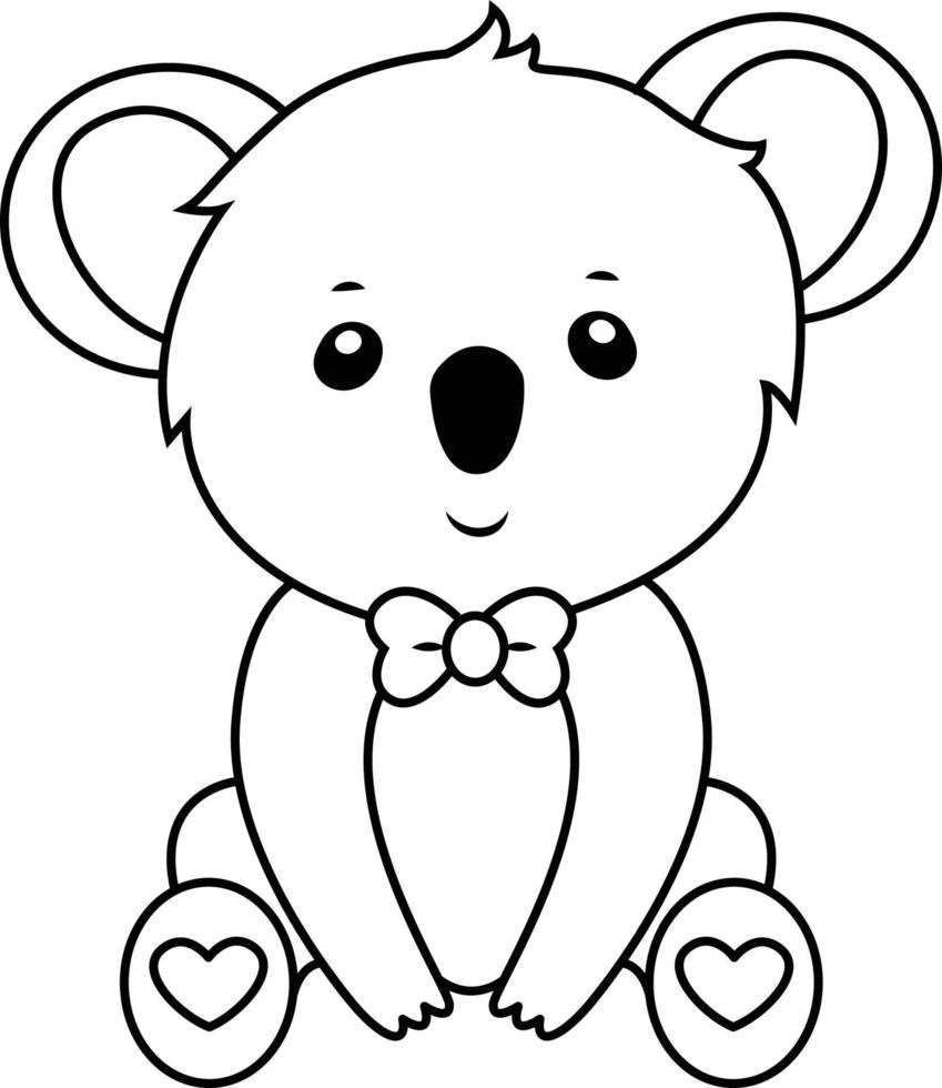 Baby Koala Cartoon Outline For Kids Coloring Book vector