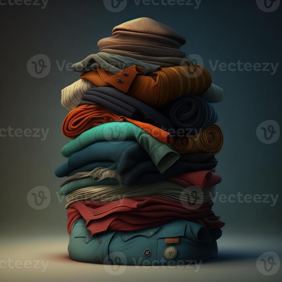 Stack of clothes. A family laundry pile. photo