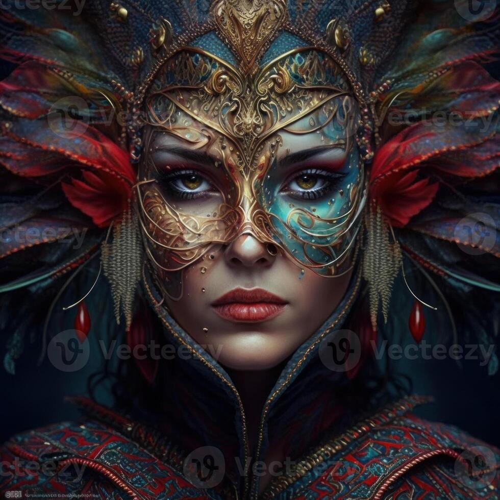 A Stunning Young Woman in a Stylish Carnival Mask. photo