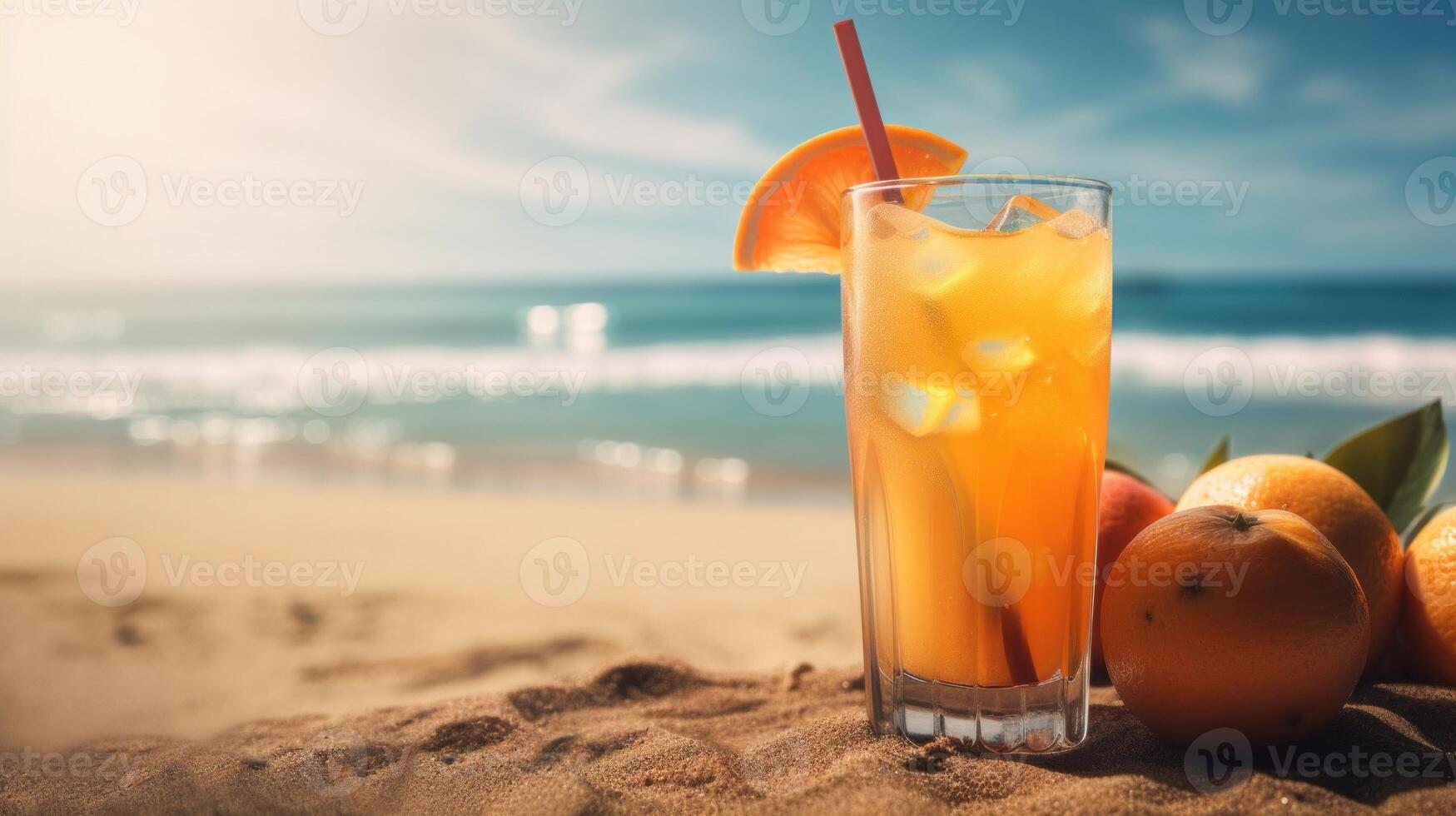 Fresh Juice Cocktail on a Tropical Beach in Summer. photo
