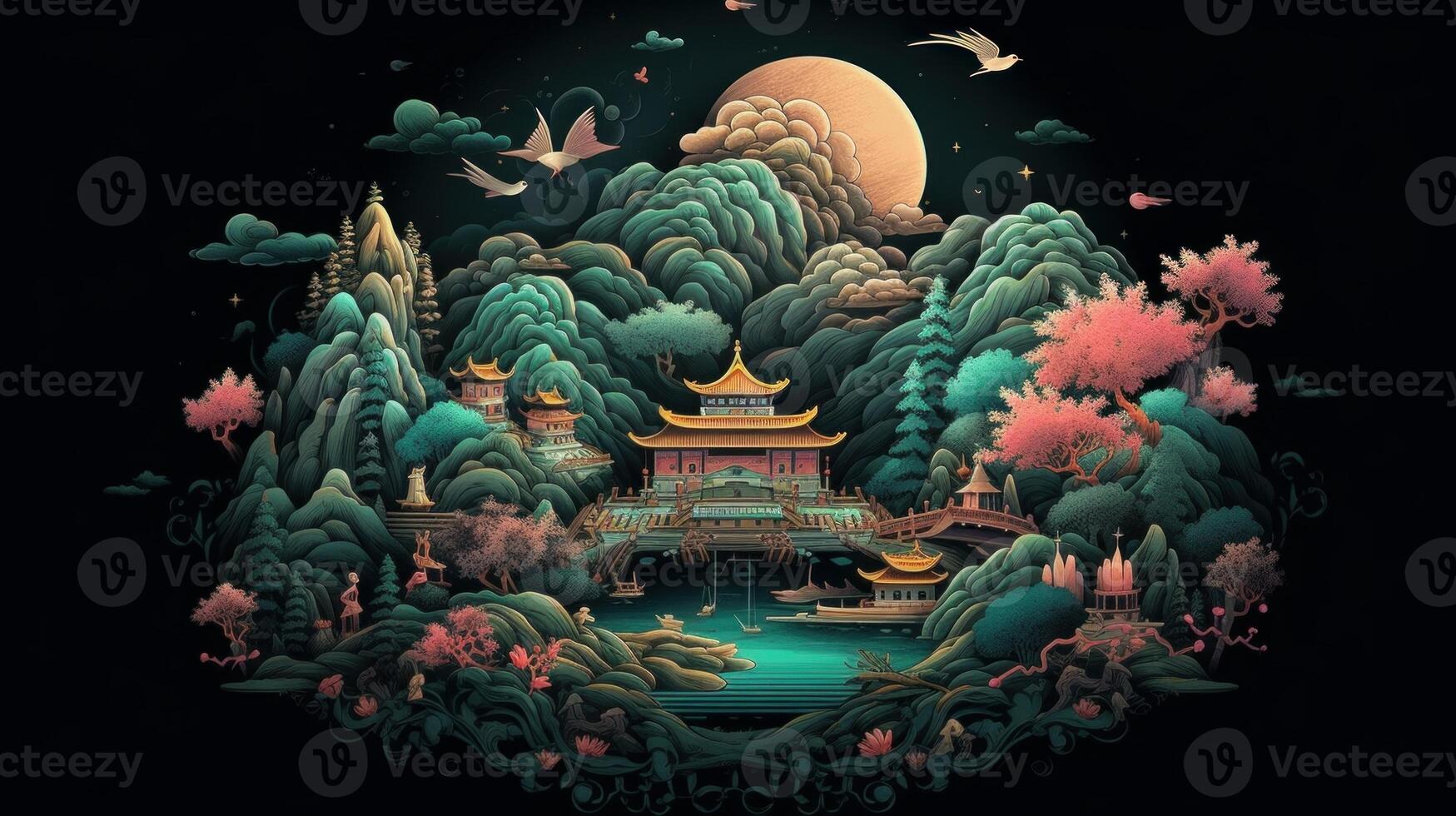 Vivid and Vibrant 3D Chinese Illustration. photo