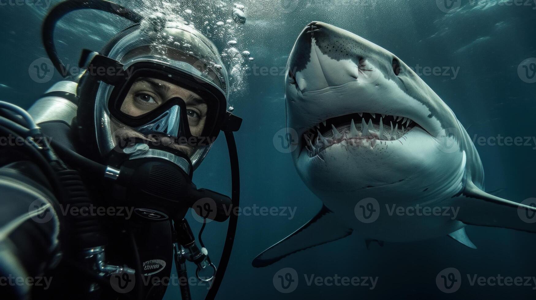 Diver's Selfie Captures Heart-Pumping Moment Before Encounter with Shark. photo