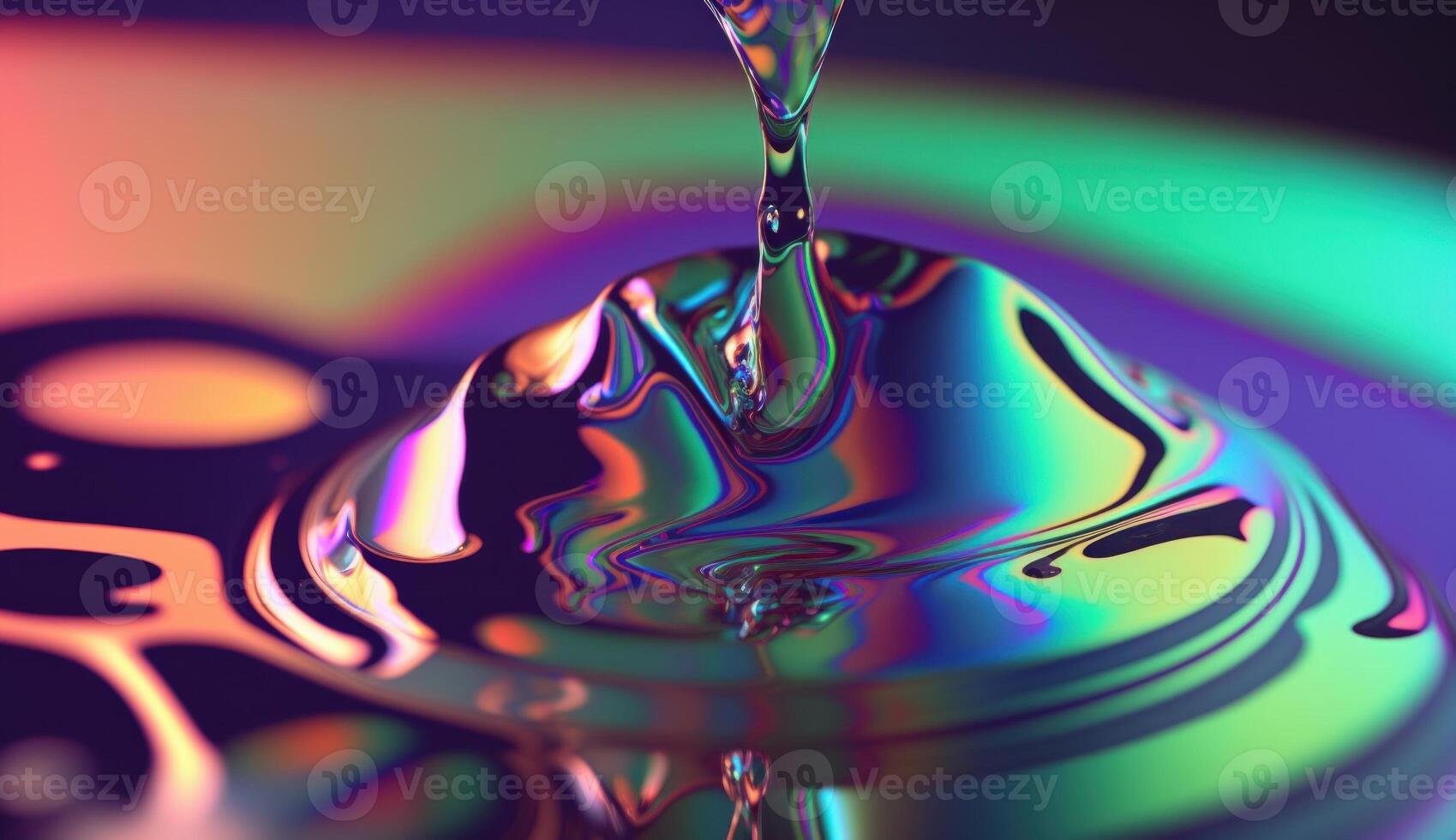 Abstract background, holographic fluid foil, metallic texture. photo