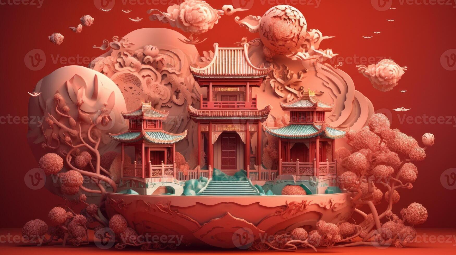 vívido y vibrante 3d chino ilustración. generativo ai foto