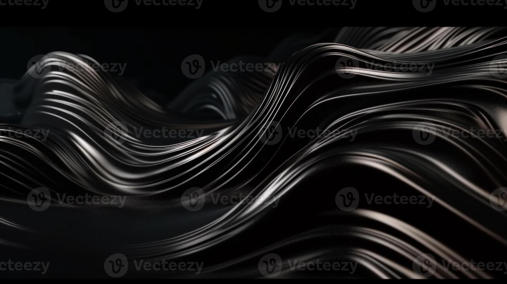 Metallic black abstract wavy liquid background. photo
