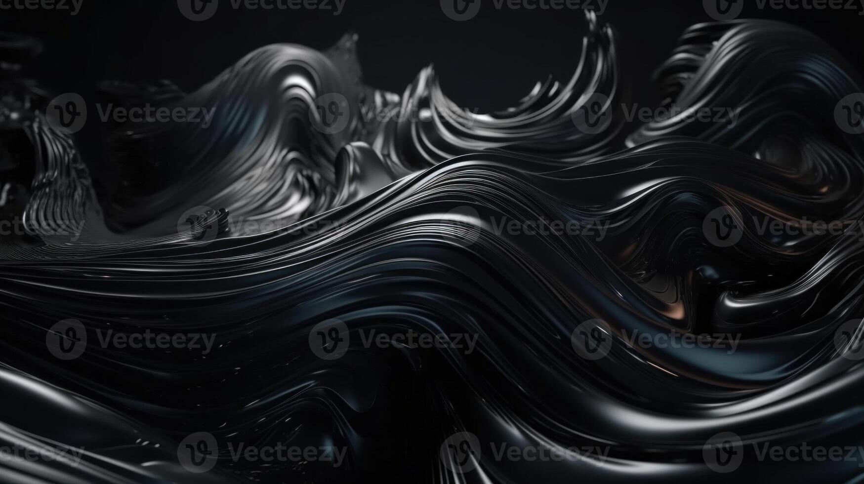 Metallic black abstract wavy liquid background. photo