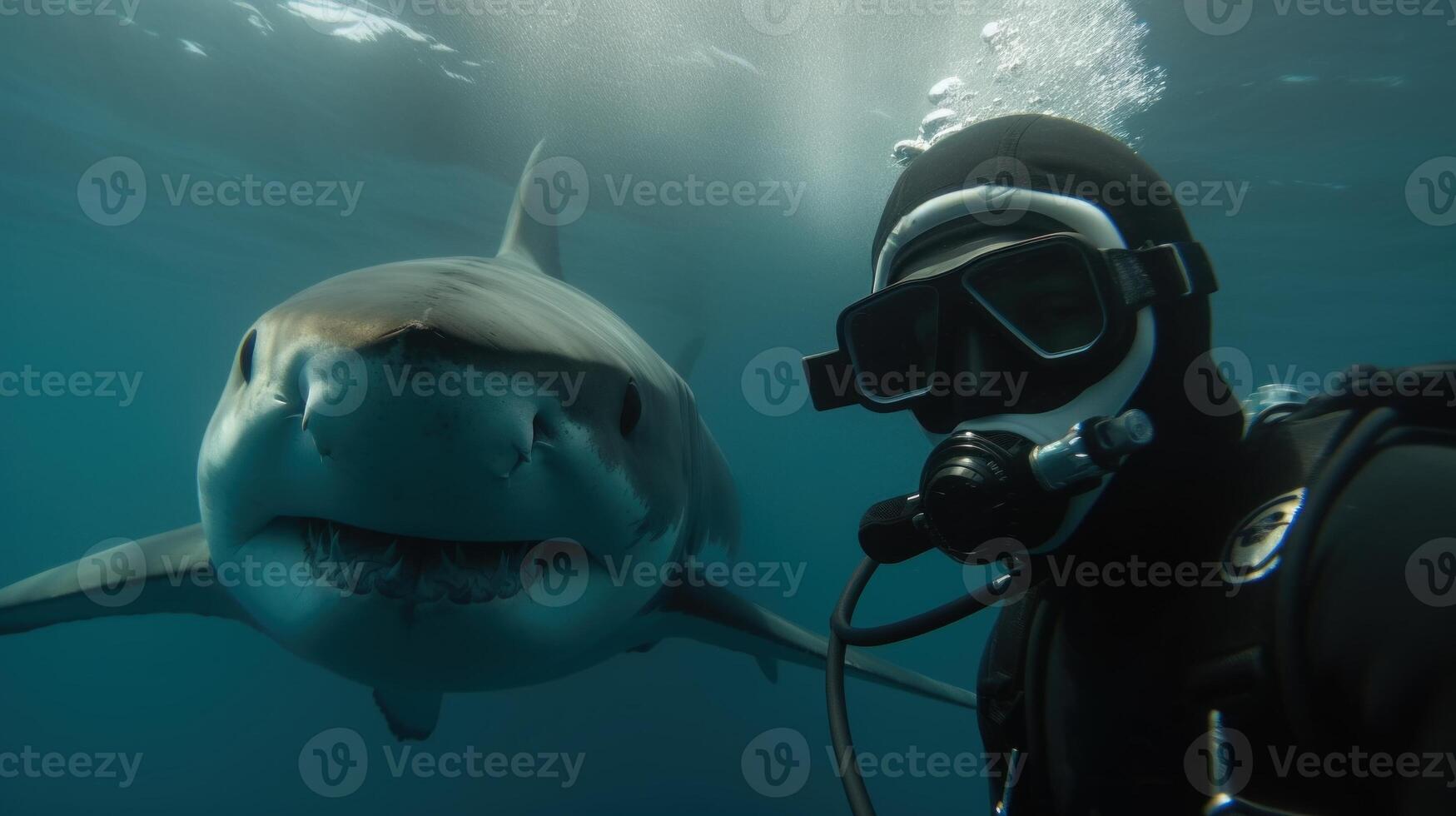 Diver's Selfie Captures Heart-Pumping Moment Before Encounter with Shark. photo
