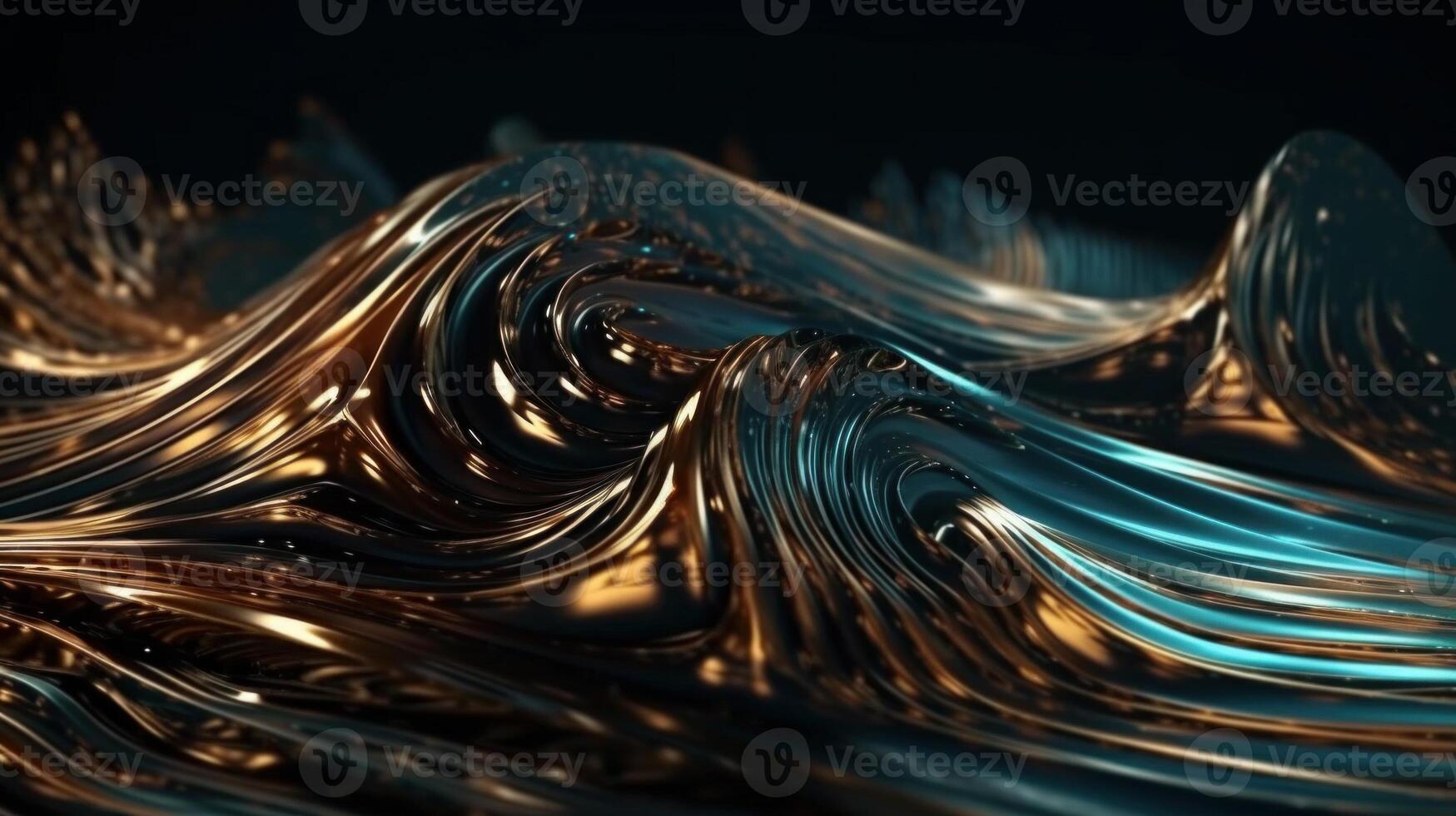 Metallic gold abstract wavy liquid background. photo