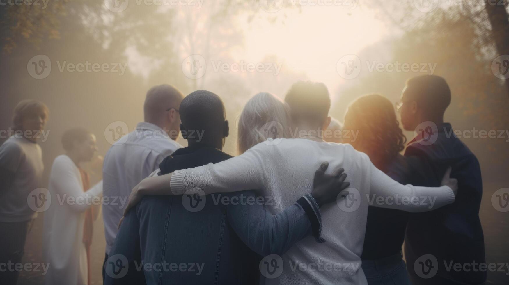 Multiracial and diversity concept. Diverse people hugging each other. photo