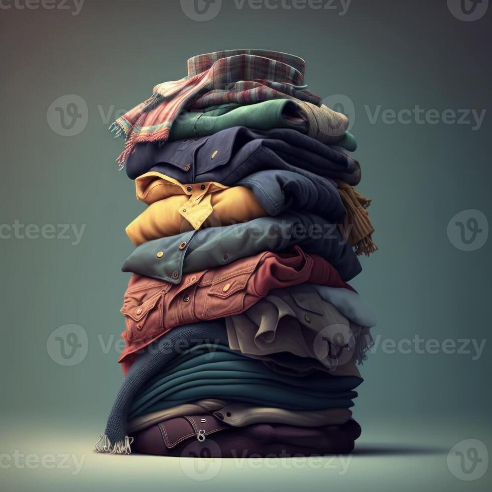 Stack of clothes. A family laundry pile. photo