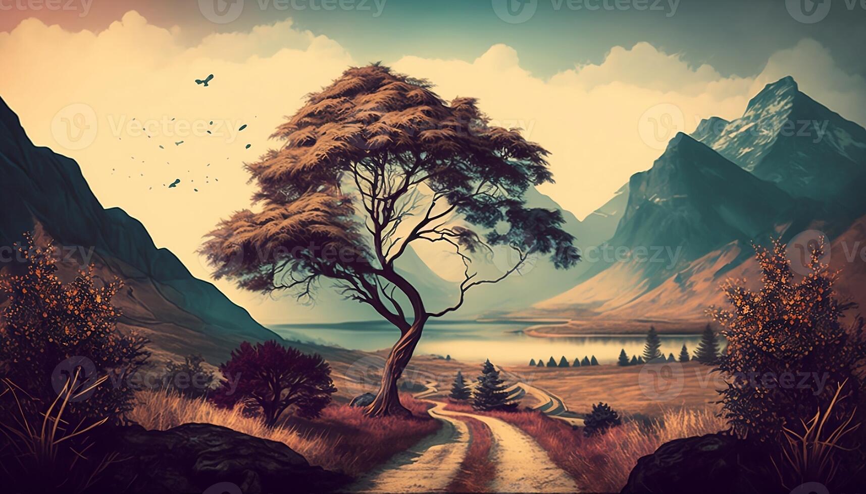 Lanscape Panoramic View of The Mountains Aesthetic Background - photo