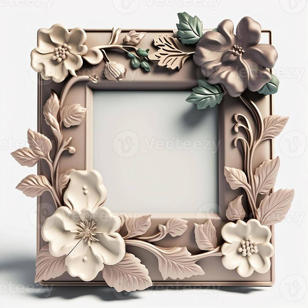 Blank Embossed Frame with Aesthetic Style Flowers Background - photo