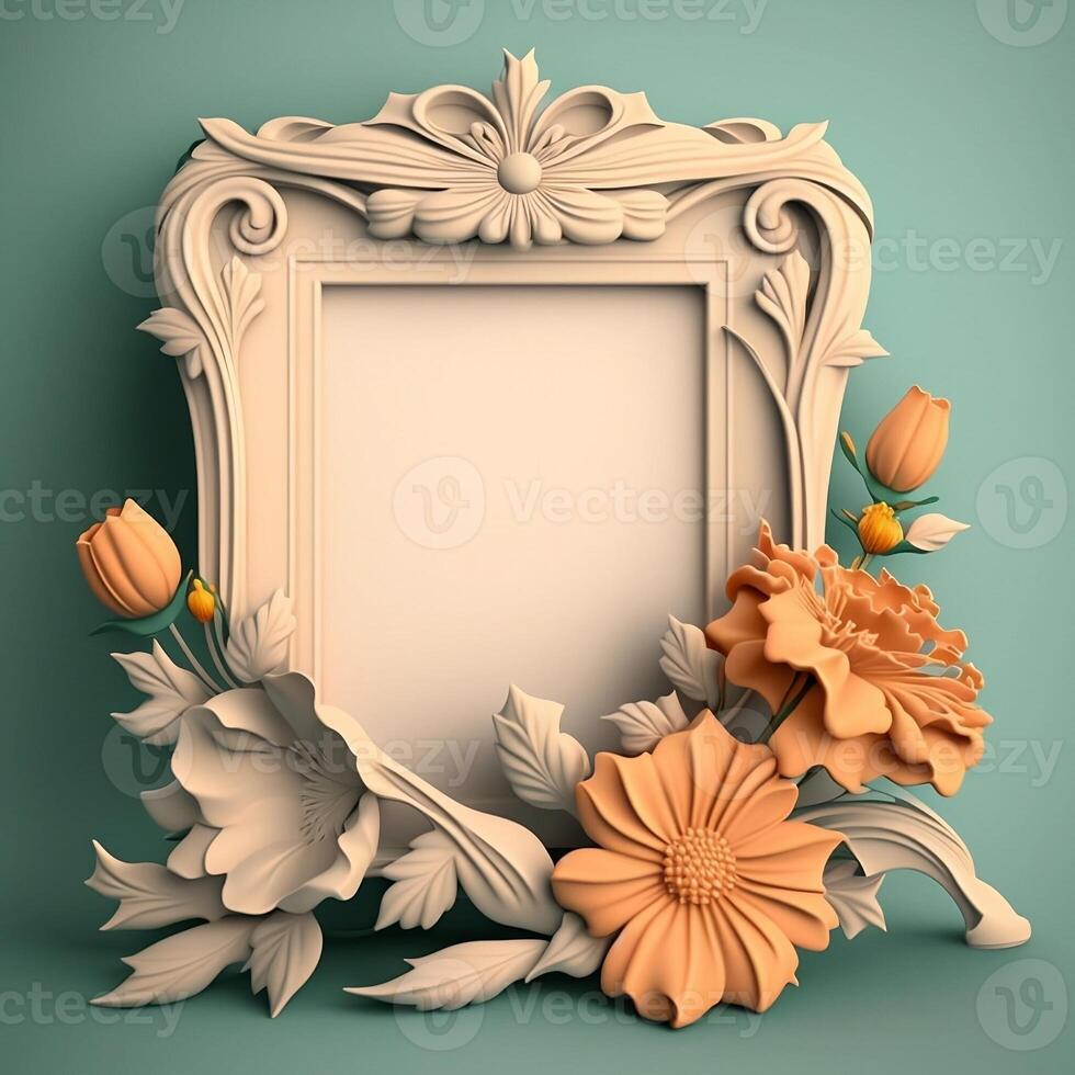 Blank Embossed Frame with Aesthetic Style Flowers Background - photo