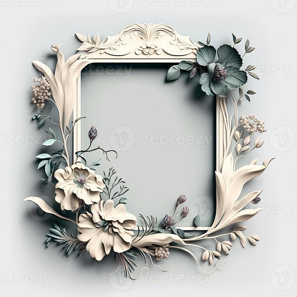 Blank Embossed Frame with Aesthetic Style Flowers Background - photo
