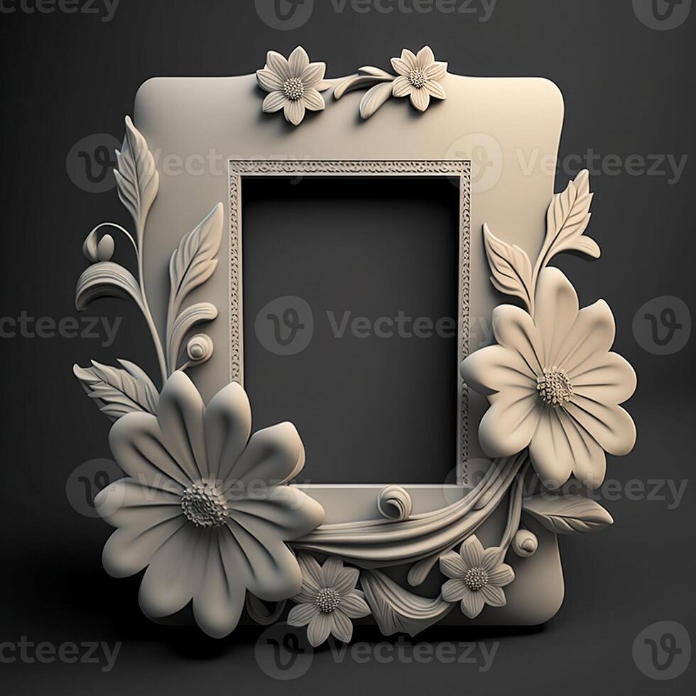 Blank Embossed Frame with Aesthetic Style Flowers Background - photo