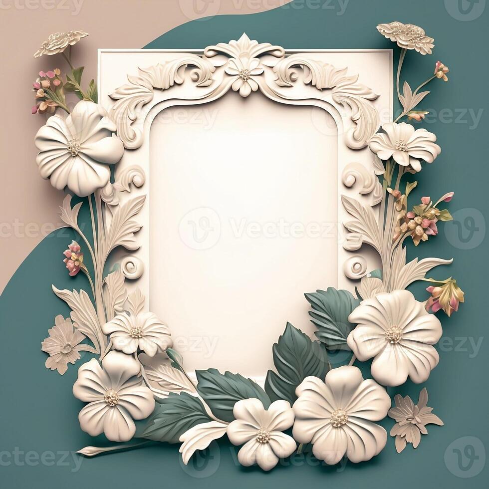 Blank Embossed Frame with Aesthetic Style Flowers Background - photo