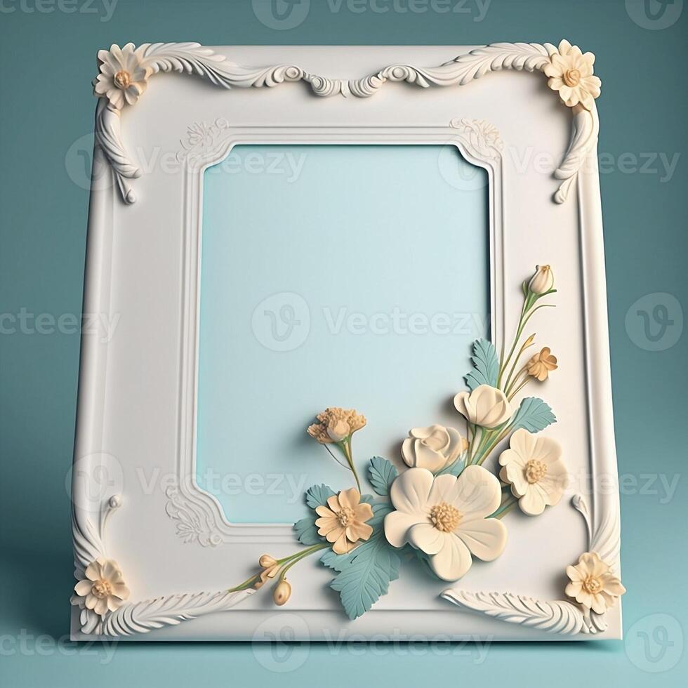 Blank Embossed Frame with Aesthetic Style Flowers Background - photo