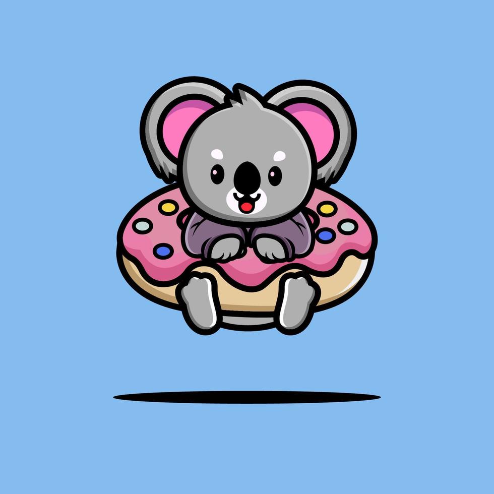 Cute koala hug big doughnut cartoon vector