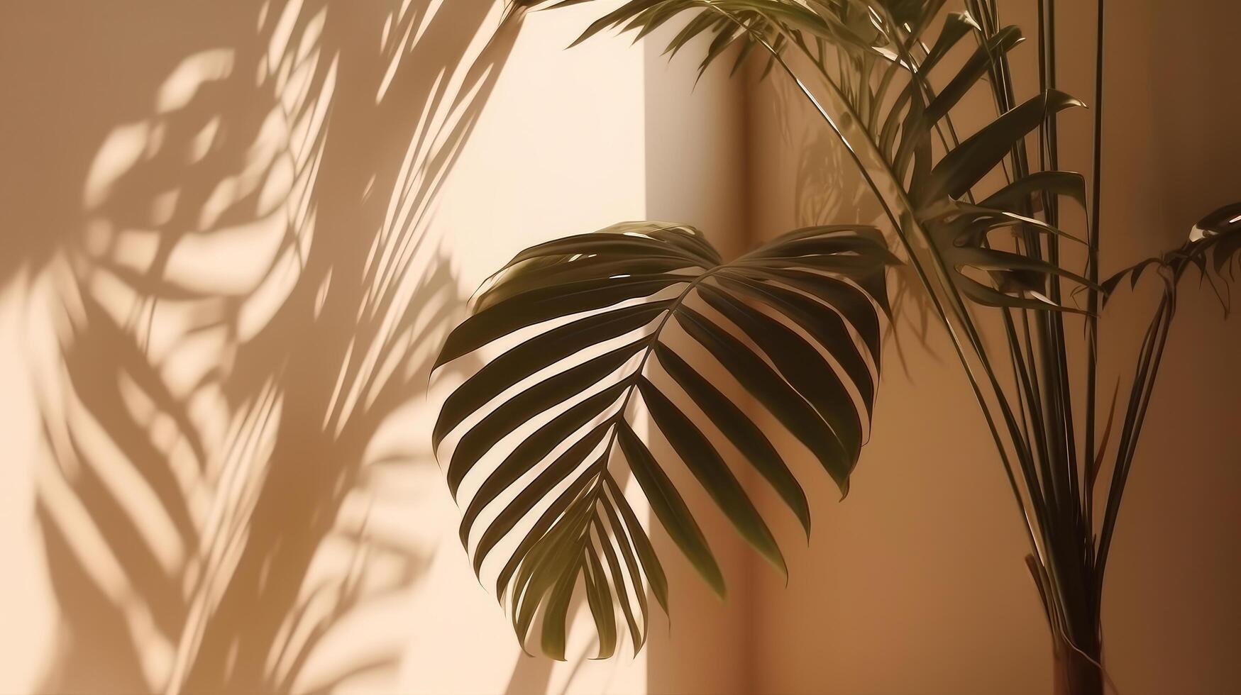 Palm leaves background with shadow. Illustration photo