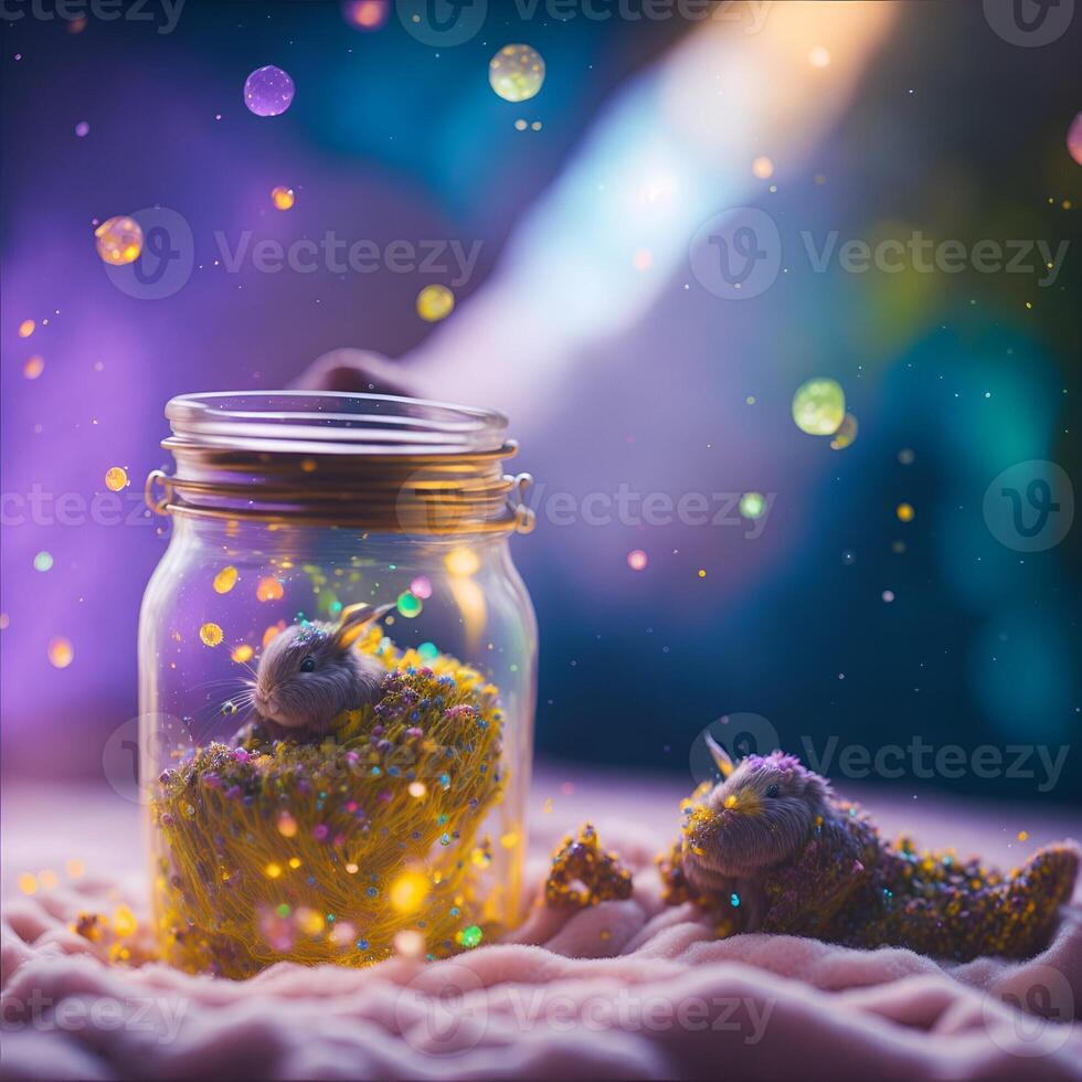 A small bunny with galaxy environment, Created using photo