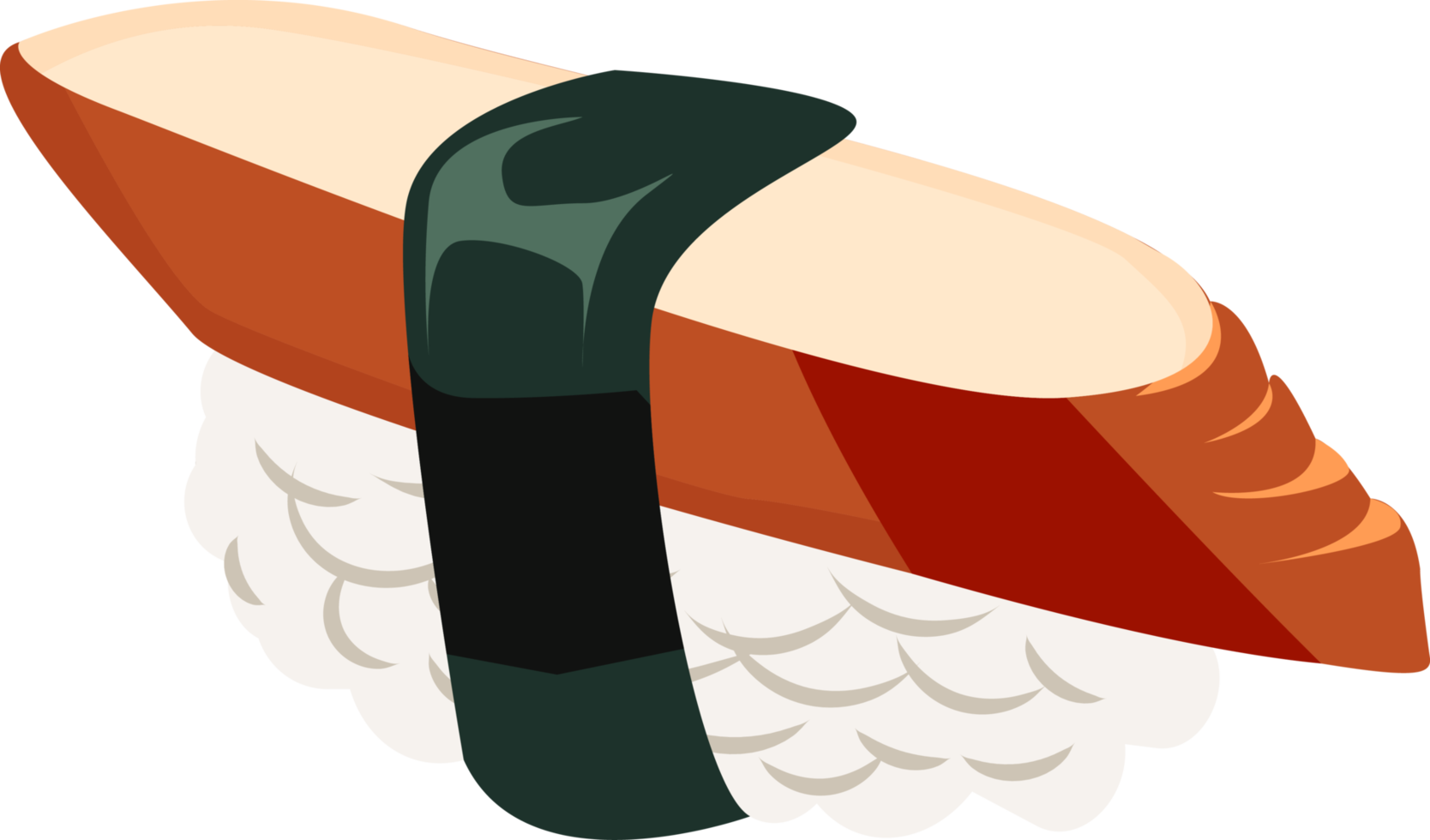 unagi sushi, type of maki or rolled sushi, rice topped with cooked grilled eel on top and wrapped in nori seaweed sheet png