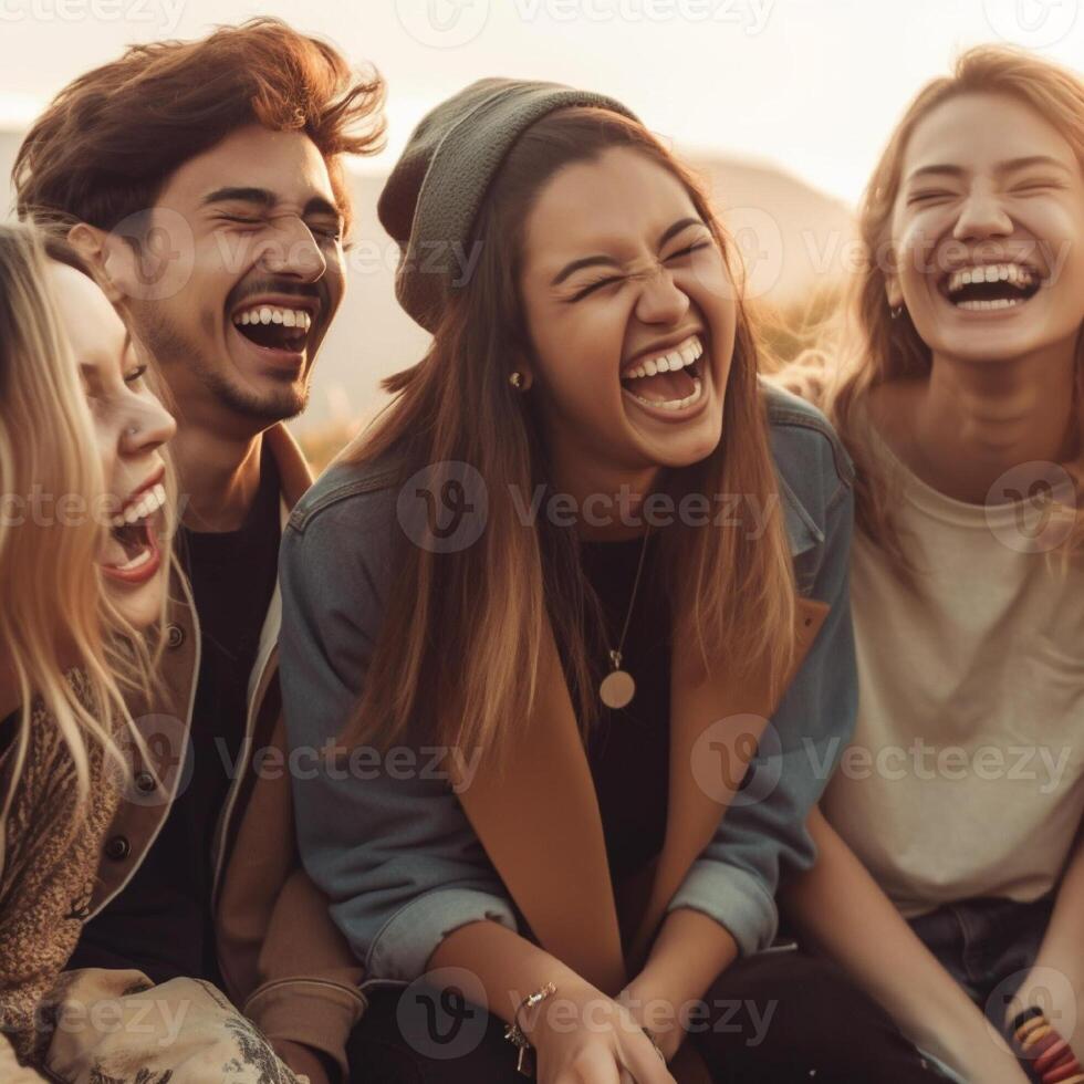 foto de un grupo de amigos riendo ai generado. mundo la risa día