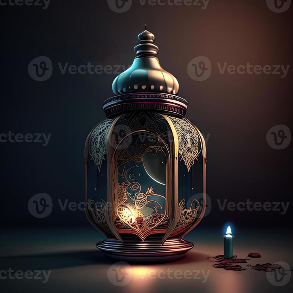 Muslim Islamic Arabic lantern. Background with a Arabic lantern of the celebration of Ramadan Kareem Ai generative art photo