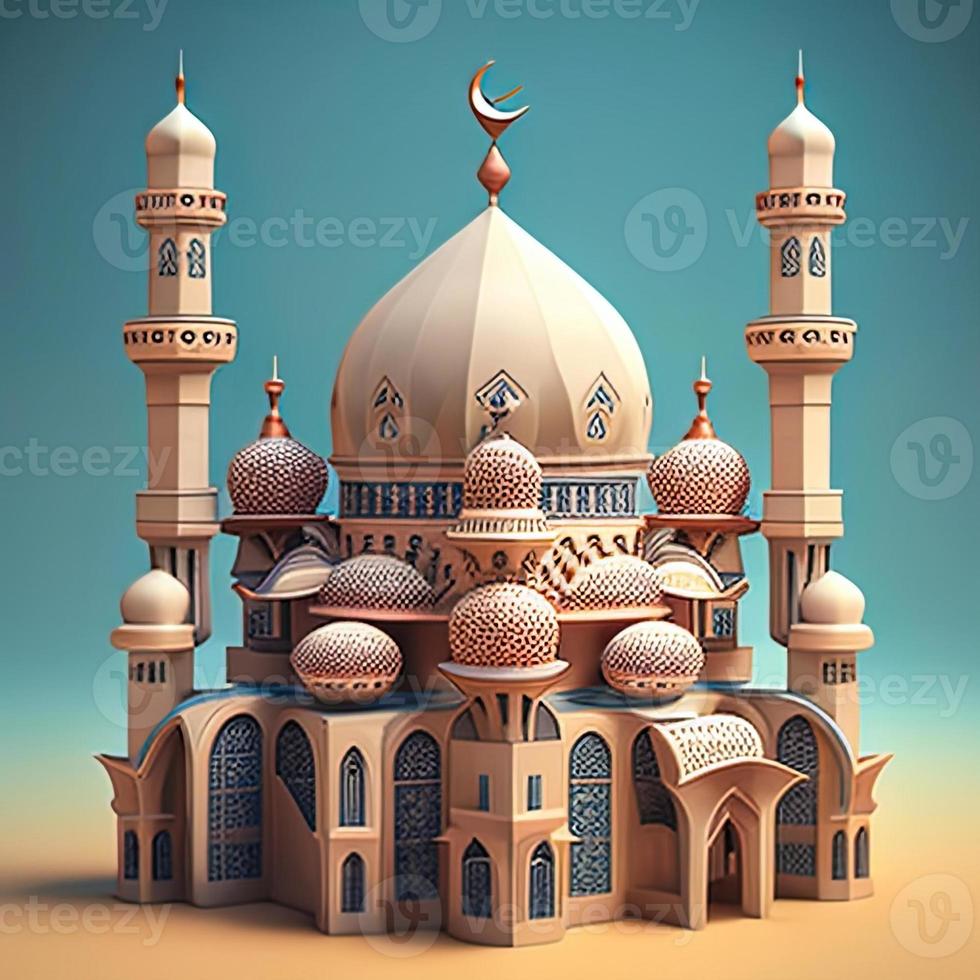 Muslim Islamic mosque . Background with a Mosque in honor of the celebration of Ramadan Kareem. Ai generative Art photo