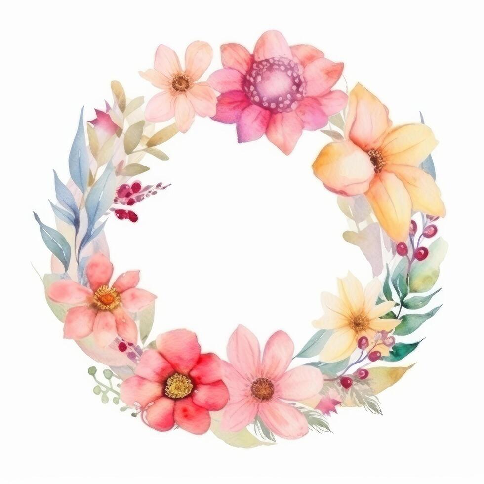 Watercolor floral frame. Illustration photo