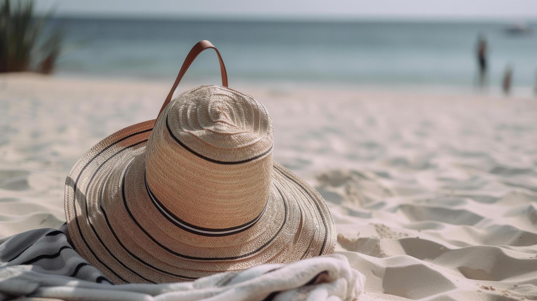 Big summer hat on beach. Illustration photo