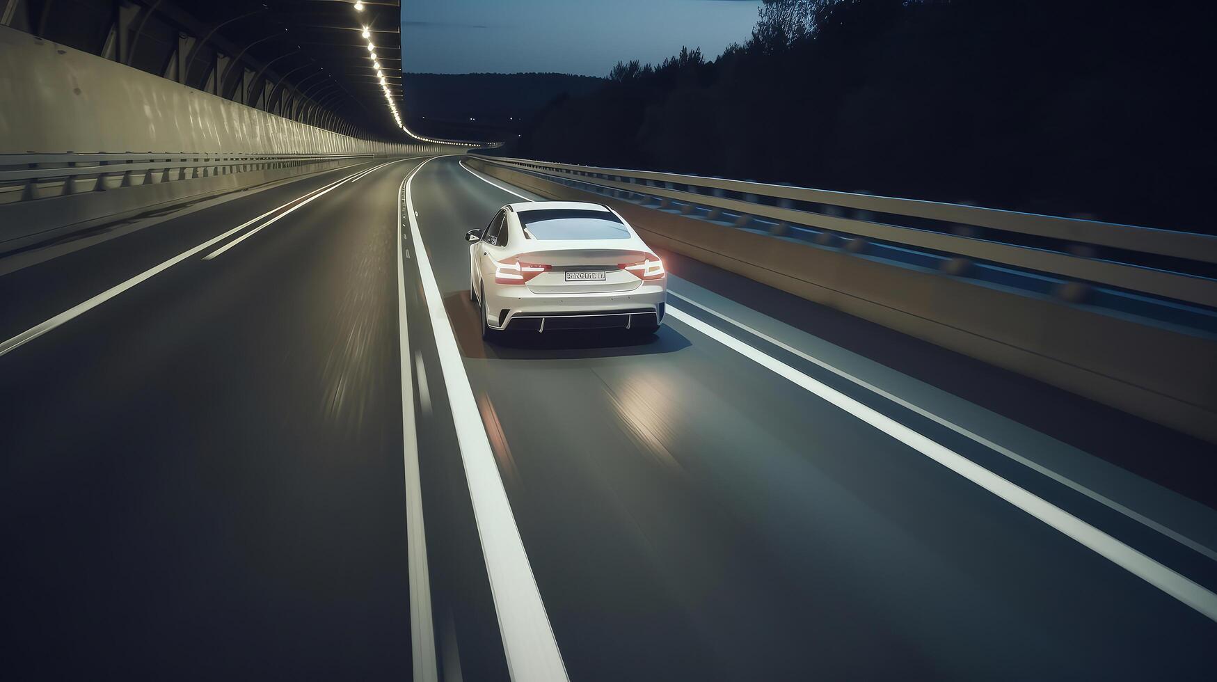 blanco velocidad coche en la carretera. ilustración ai generativo foto