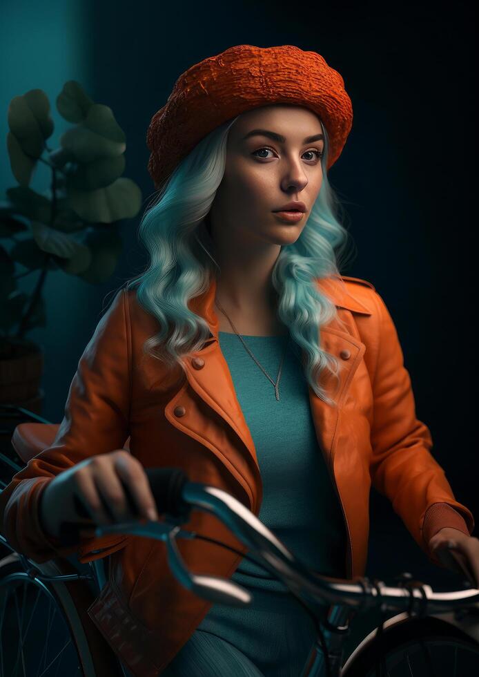 Girl on bicycle. Illustration photo