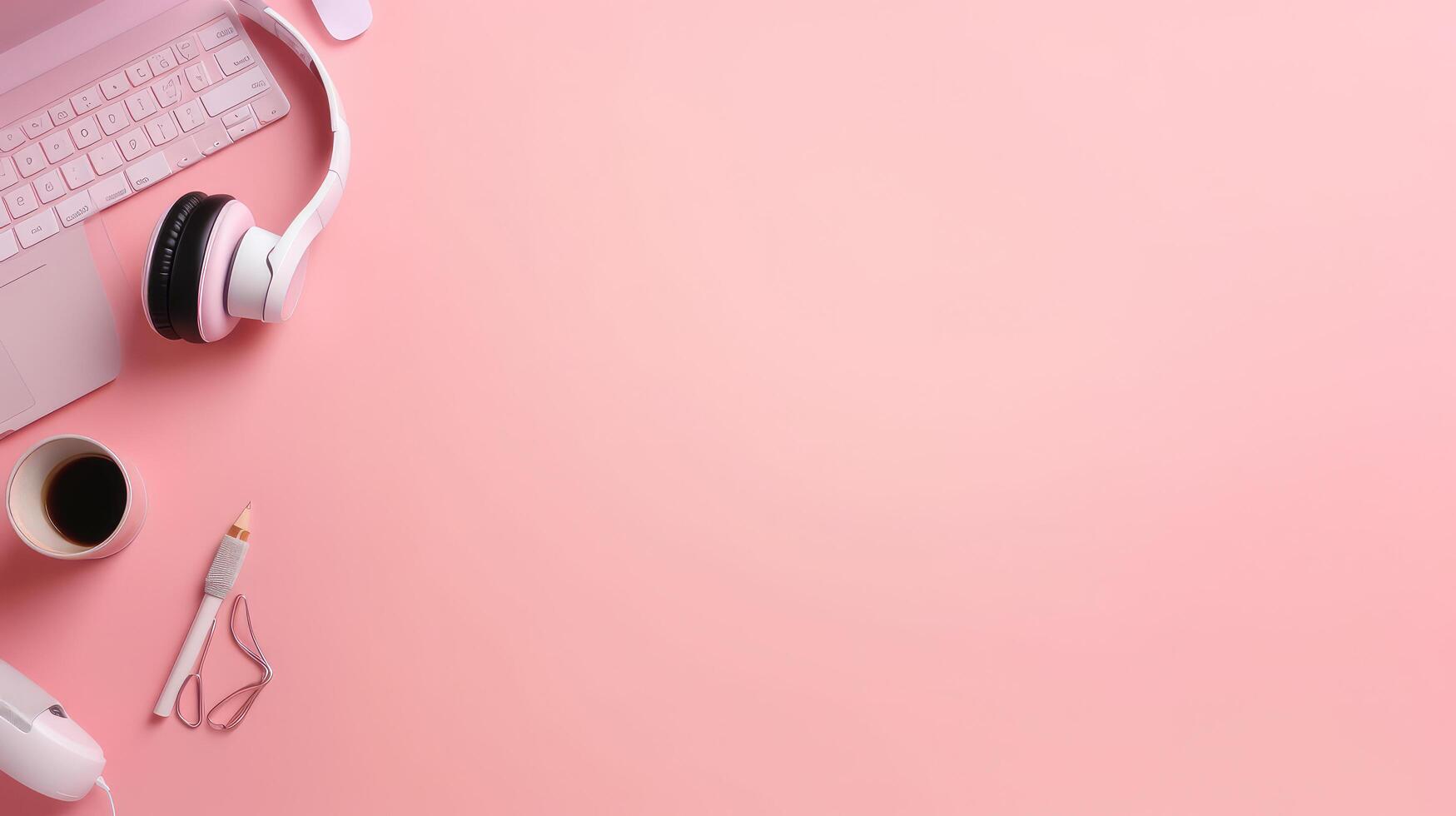 Flat design with headphones and laptop Illustration photo