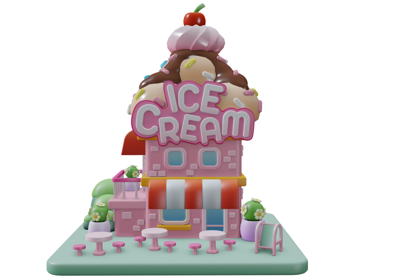 Ice cream shop background high quality 3d render png